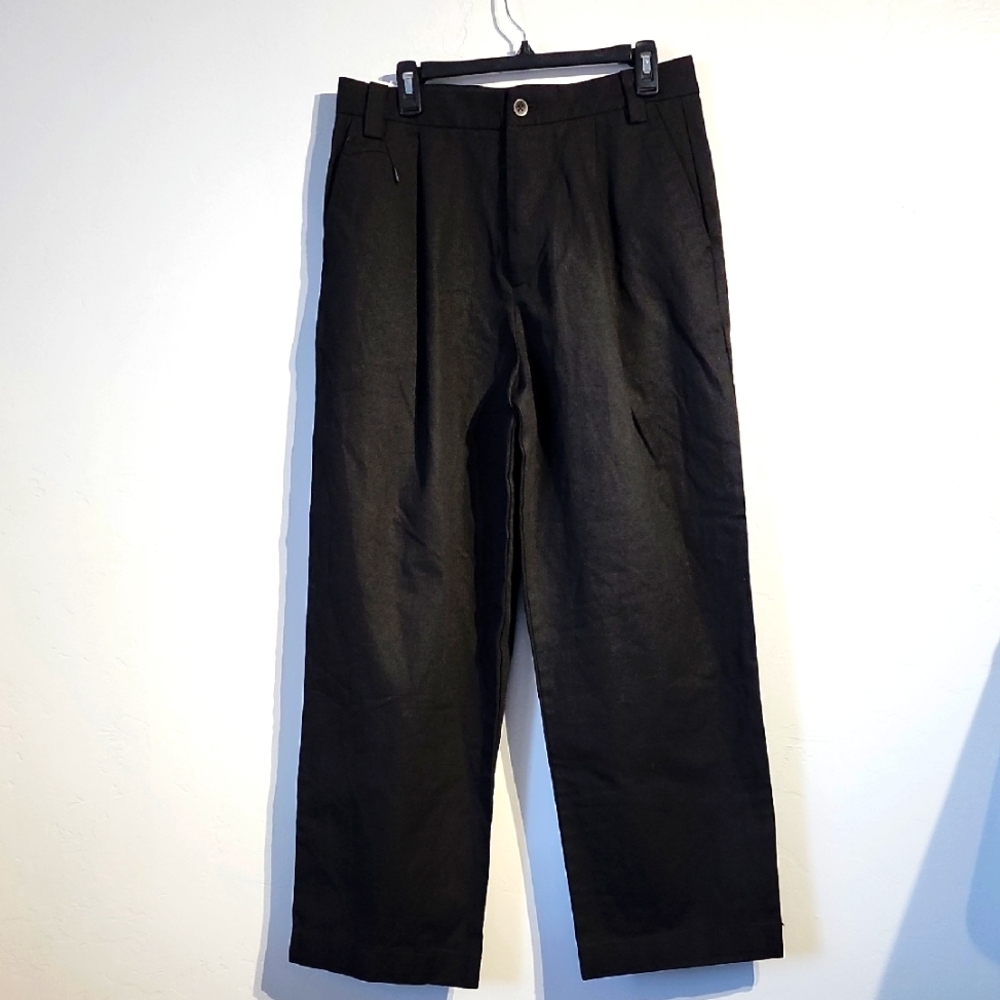 Zara Womens Pleated Straight Leg Black Pants Sz 31